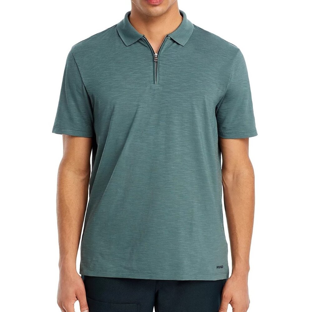 Hugo Boss Men's HUGO Dekok 1/4 Zip Performance Fabric SS Polo Shirt Logo Green